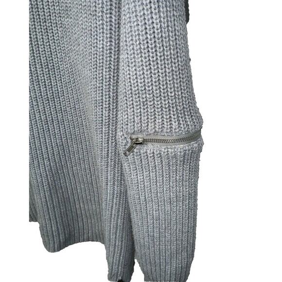 Guess Gray Ribbed Knit Sweater XL Choker Neck Cutout V-Neck Zip Sleeve Detail - Picture 4 of 7